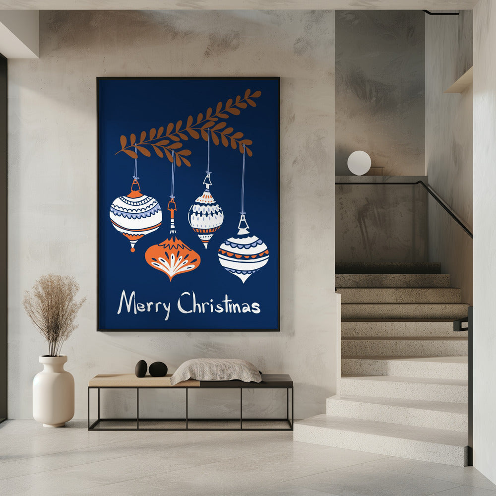 Wandbild Fröhliche kleine Weihnachtsbaumkugeln blau Leinwandbild