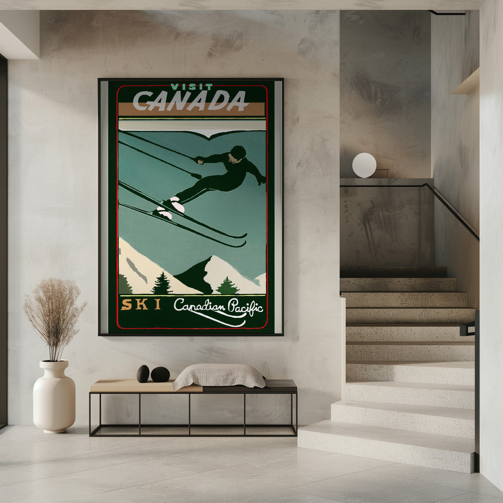Wandkunst Wintertourismus: Vintage-Ski-Kanada-Poster