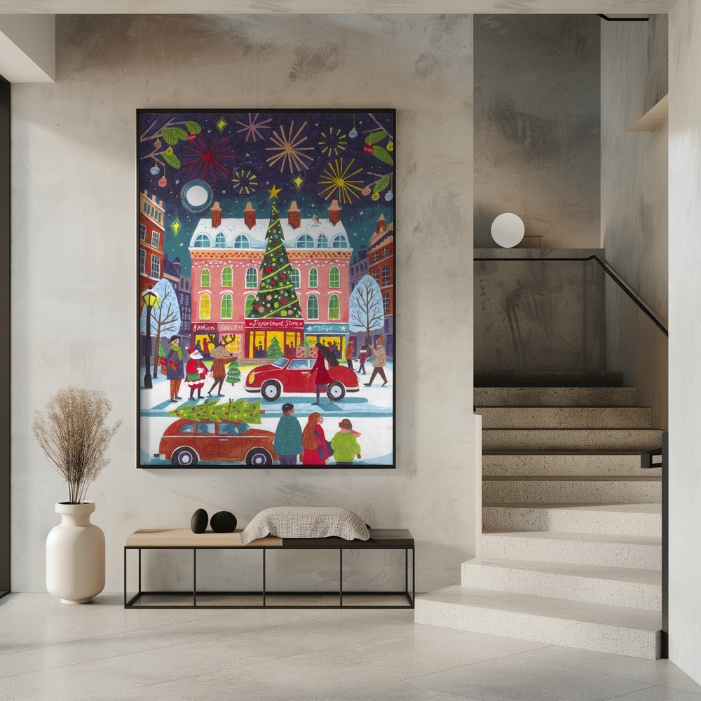 Wandbild Weihnachten in der Stadt Leinwanddruck