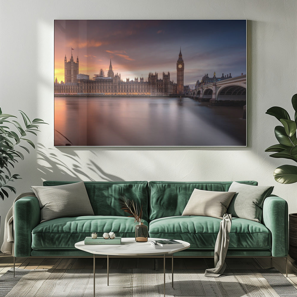 Wandbild London Palace of Westminster Sonnenuntergang
