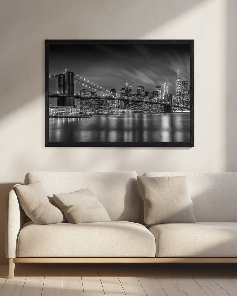 Wandkunst-BROOKLYN BRIDGE nächtliche Impressionen – Monochrom