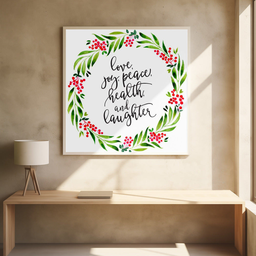 Wandbild Aquarellkranz mit Weihnachtswünschen