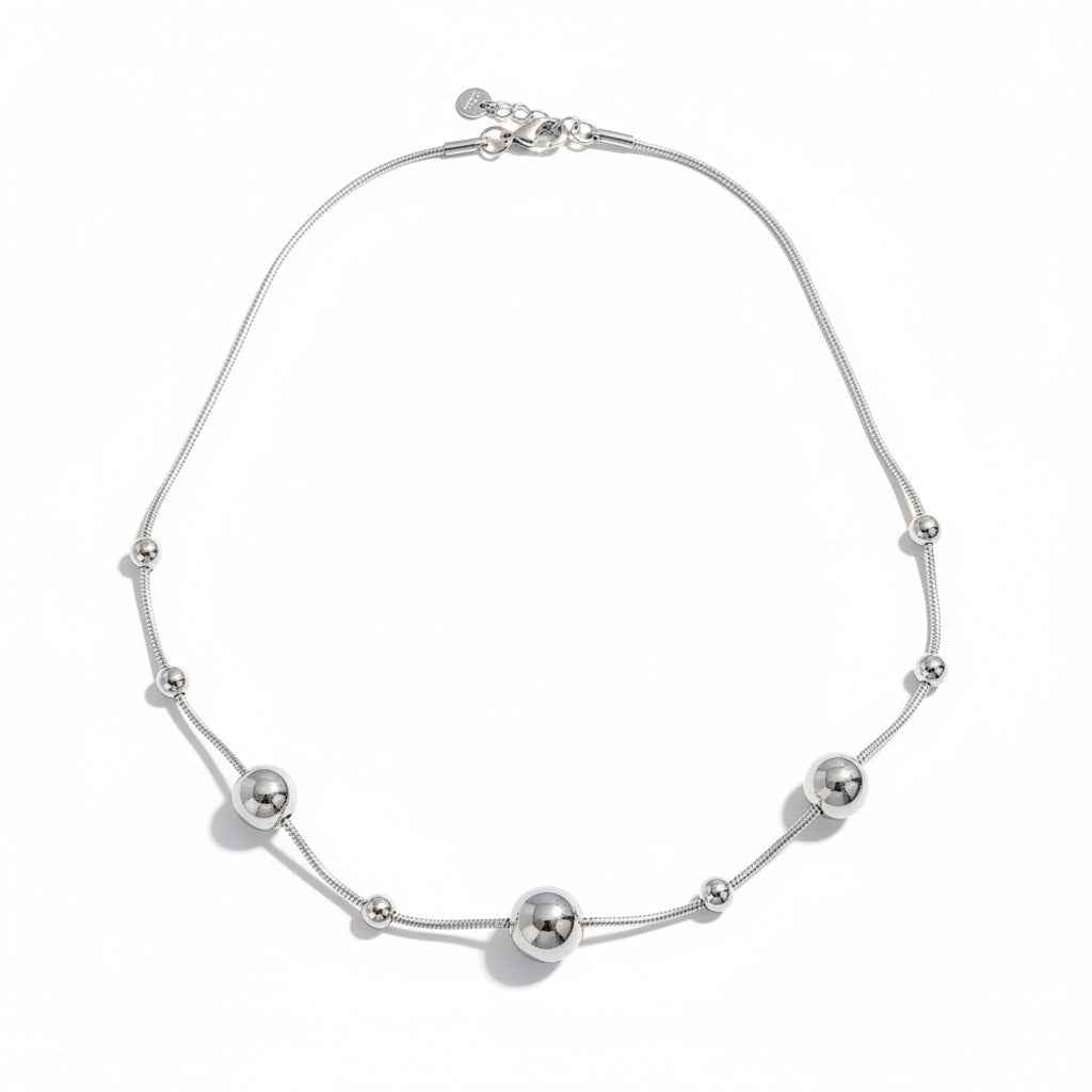 Multi Ball Necklace - Grey Stainless Steel