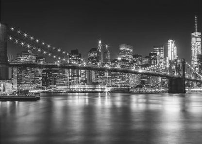 Wandkunst – MANHATTAN SKYLINE und BROOKLYN BRIDGE Idylische Nachtlandschaft