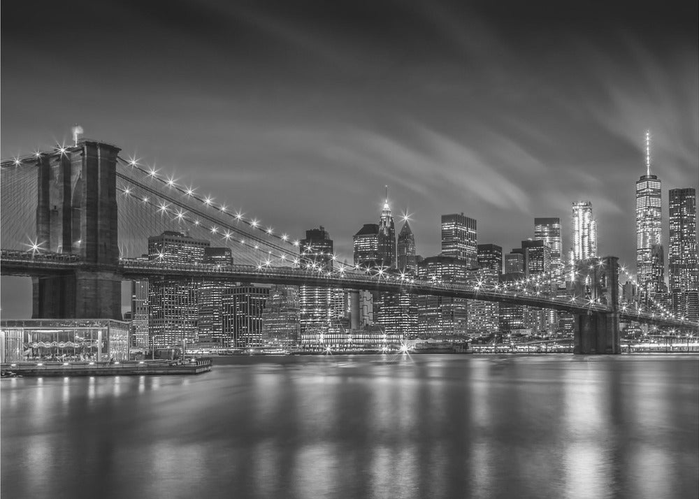 Wandkunst-BROOKLYN BRIDGE nächtliche Impressionen – Monochrom