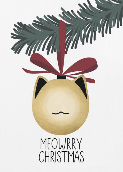 Wandbild „Meowrry Christmas“-Christbaumkugel (gold, weiß)