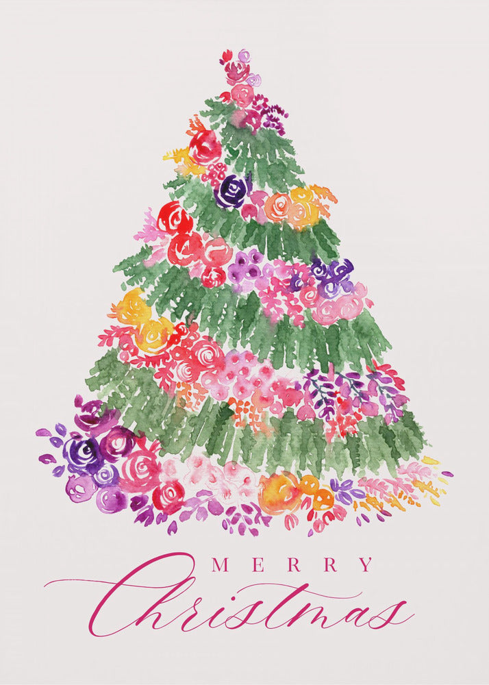 Leinwandbild „Blumen-Weihnachtsbaum in Pink“