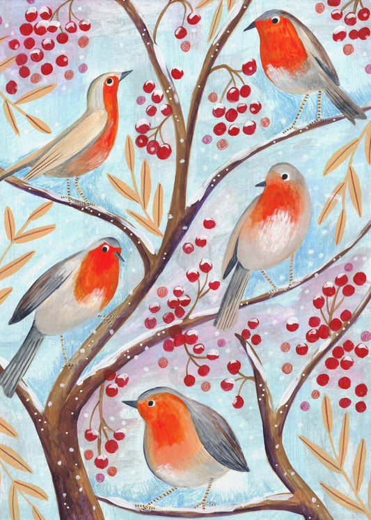 Wandbilder Wintervögel Rotkehlchen Weihnachten Schnee Leinwandbilder
