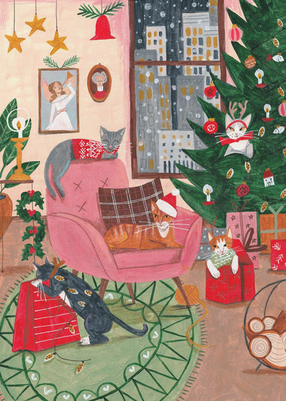 Wandbild Weihnachtskatzen in NY Leinwanddruck