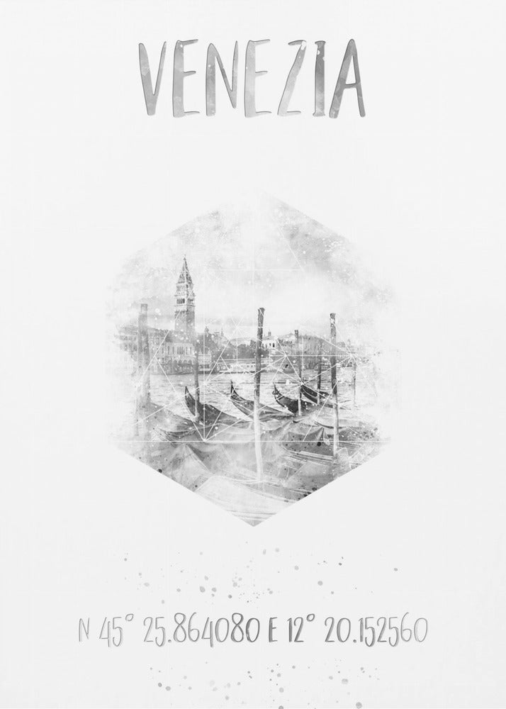 Wandbild Koordinaten VENEDIG Canal Grande | monochrome Aquarell