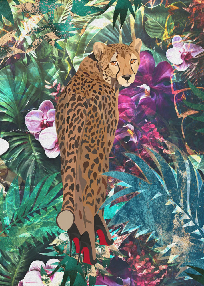Wandkunst Tropisch Floral Dschungel - Gepard in High Heels