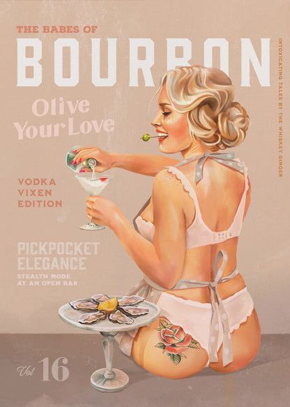 Wandkunst Babes of Bourbon Bd. 16 Vintage Wodka Martini Pin-up-Girl
