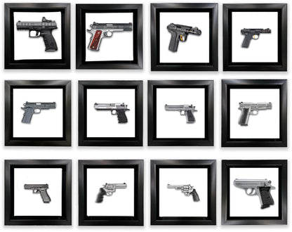Set von 12 Mini-Gerahmten Kunstleinwänden mit Waffenmotiven