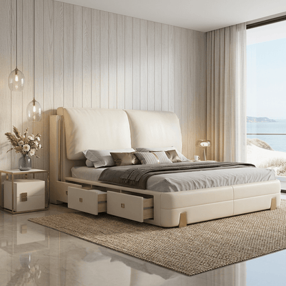 Sterling Luxury Upholstered Storage Bed with Hydraulic Lift and Side Drawers