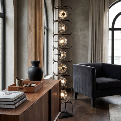 Valletta Wrought Iron + Glass Floor Lamp