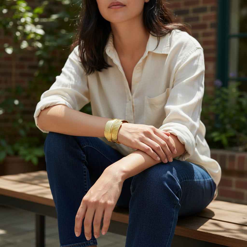 Leaf Wrap Cuff - Gold Stainless Steel