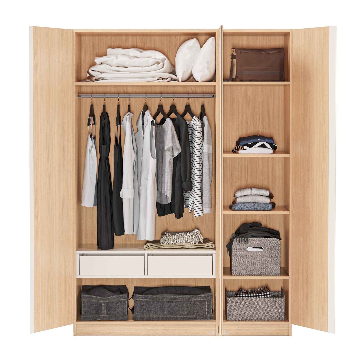 Vline Naturholz-Bett & Vienna 3-türiger Kleiderschrank Combo
