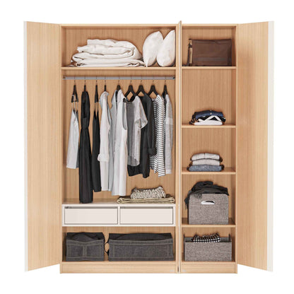 Vline Naturholz-Bett & Vienna 3-türiger Kleiderschrank Combo