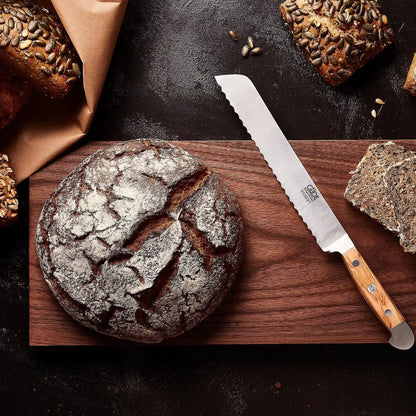 ALPHA OLIVE | Brotmesser 20 cm Klinge | Handgeschmiedet / Olivenholzgriff